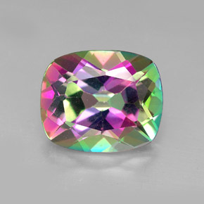 6.03캐럿 천연 탑 레인보우 미스틱 토파즈, 쿠션 컷, 11.9×10.1 mm, VVS-VS