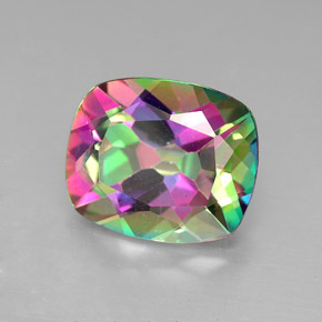 6.03캐럿 천연 탑 레인보우 미스틱 토파즈, 쿠션 컷, 11.9×10.1 mm, VVS-VS