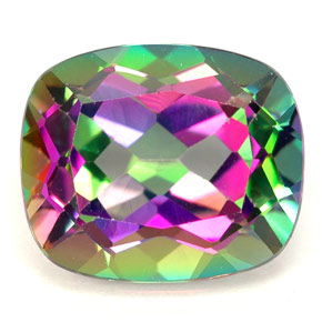 6.88캐럿 천연 탑 레인보우 미스틱 토파즈, 쿠션 컷, 12.1×10.2 mm, VVS