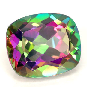 6.88캐럿 천연 탑 레인보우 미스틱 토파즈, 쿠션 컷, 12.1×10.2 mm, VVS