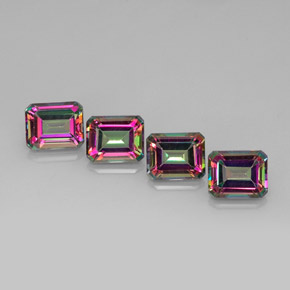 캐럿 천연 탑 레인보우 미스틱 토파즈 보석, 에메랄드 컷, 10×8 mm, VVS-VS