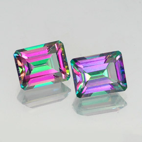 캐럿 천연 탑 레인보우 미스틱 토파즈 보석, 에메랄드 컷, 9×7.2 mm, VVS-VS