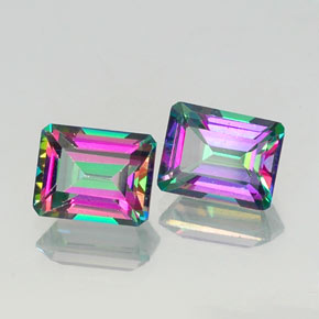 캐럿 천연 탑 레인보우 미스틱 토파즈 보석, 에메랄드 컷, 9×7.2 mm, VVS-VS
