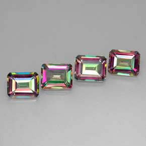캐럿 천연 탑 레인보우 미스틱 토파즈 보석, 에메랄드 컷, 10×8 mm, VVS-VS