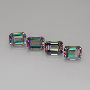 캐럿 천연 탑 레인보우 미스틱 토파즈 보석, 에메랄드 컷, 9×7.1 mm, VVS-VS