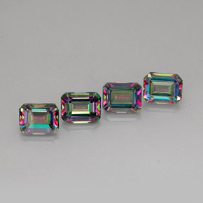 캐럿 천연 탑 레인보우 미스틱 토파즈 보석, 에메랄드 컷, 9×7.1 mm, VVS-VS