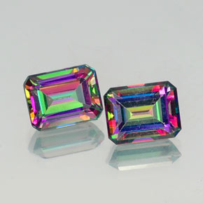 캐럿 천연 탑 레인보우 미스틱 토파즈 보석, 에메랄드 컷, 8.9×6.9 mm, VVS-VS