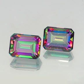 캐럿 천연 탑 레인보우 미스틱 토파즈 보석, 에메랄드 컷, 8.9×6.9 mm, VVS-VS