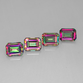 캐럿 천연 탑 레인보우 미스틱 토파즈 보석, 에메랄드 컷, 9×7 mm, VVS-VS
