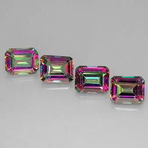 캐럿 천연 탑 레인보우 미스틱 토파즈 보석, 에메랄드 컷, 9.9×8 mm, VVS-VS