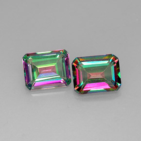 캐럿 천연 탑 레인보우 미스틱 토파즈 보석, 에메랄드 컷, 10×7.9 mm, VVS-VS