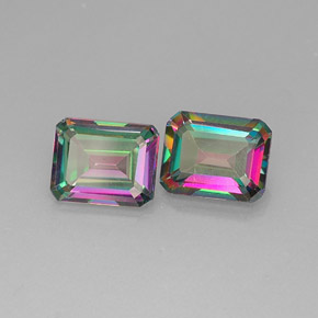 캐럿 천연 탑 레인보우 미스틱 토파즈 보석, 에메랄드 컷, 10×7.9 mm, VVS-VS