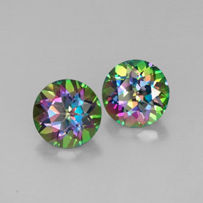 캐럿 천연 탑 레인보우 미스틱 토파즈 보석, 라운드 컷, 9.96 mm, VVS-VS