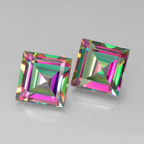 캐럿 천연 탑 레인보우 미스틱 토파즈 보석, 스퀘어, 6.9×6.9 mm, VVS-VS