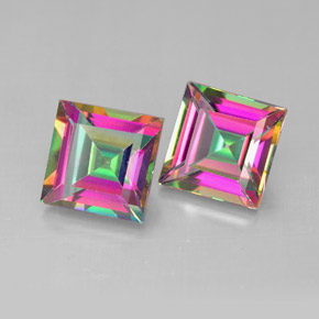 캐럿 천연 탑 레인보우 미스틱 토파즈 보석, 스퀘어, 7.1×7 mm, VVS-VS