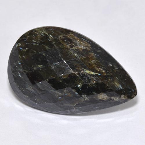 12.45캐럿 천연 검정색 누우마이트, 배 모양, 21.4×13.7 mm, 불투명체