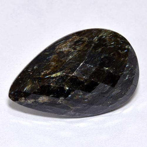 12.45캐럿 천연 검정색 누우마이트, 배 모양, 21.4×13.7 mm, 불투명체