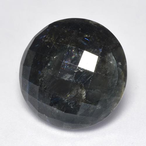 15.30캐럿 천연 블루 스파클이 있는 블랙 누우마이트, 라운드 컷, 16.64 mm, 불투명체