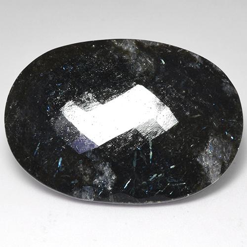 53.25캐럿 천연 블루 스파클이 있는 블랙 누우마이트, 타원형 컷, 38.9×27.2 mm, 불투명체