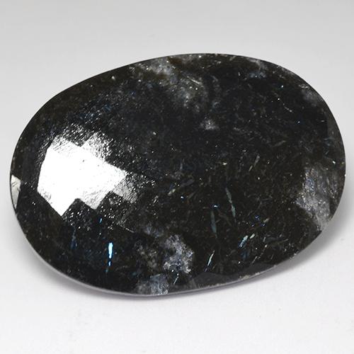 53.25캐럿 천연 블루 스파클이 있는 블랙 누우마이트, 타원형 컷, 38.9×27.2 mm, 불투명체