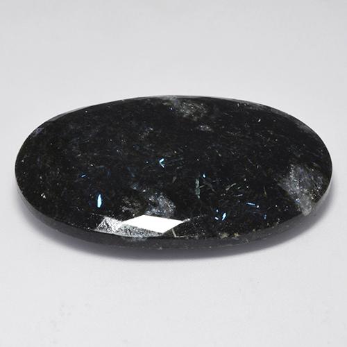 53.25캐럿 천연 블루 스파클이 있는 블랙 누우마이트, 타원형 컷, 38.9×27.2 mm, 불투명체