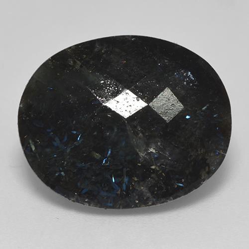 14.99캐럿 천연 블루 스파클이 있는 블랙 누우마이트, 타원형 컷, 18×14.7 mm, 불투명체