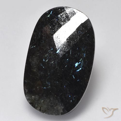 24.26ct 자연스러운 블루 스파클이 있는 블랙 누움마이트, 타원형, 불투명체
