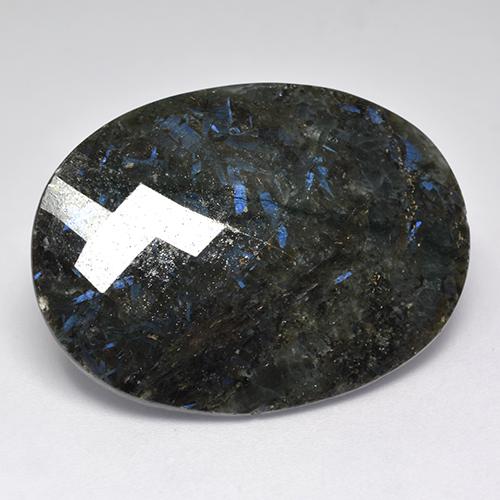 40.80캐럿 천연 블루 스파클이 있는 블랙 누우마이트, 타원형 컷, 29.2×22 mm, 불투명체