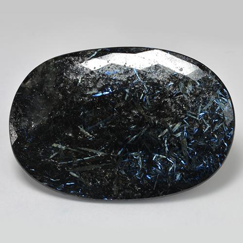 48.65캐럿 천연 블루 스파클이 있는 블랙 누우마이트, 타원형 컷, 41.4×28.4 mm, 불투명체