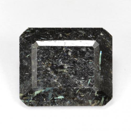 10.64캐럿 천연 블루 스파클이 있는 블랙 누우마이트, 에메랄드 컷, 15.2×12.9 mm, 불투명체