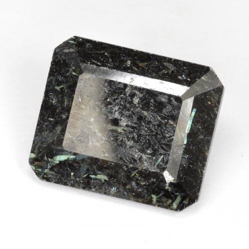 10.64캐럿 천연 블루 스파클이 있는 블랙 누우마이트, 에메랄드 컷, 15.2×12.9 mm, 불투명체