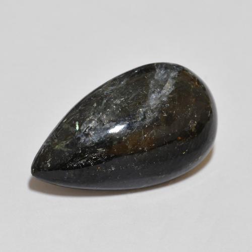 7.64캐럿 천연 블루 스파클이 있는 블랙 누우마이트, 배 모양, 18.4×10.8 mm, 불투명체