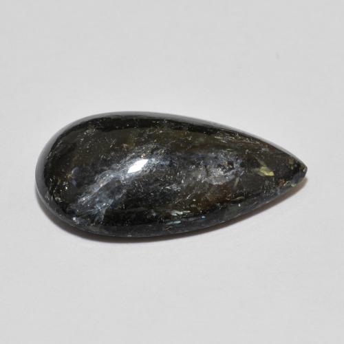 7.64캐럿 천연 블루 스파클이 있는 블랙 누우마이트, 배 모양, 18.4×10.8 mm, 불투명체