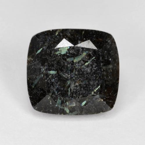 7.92캐럿 천연 블루 스파클이 있는 블랙 누우마이트, 쿠션 컷, 12.1×11.3 mm, 불투명체