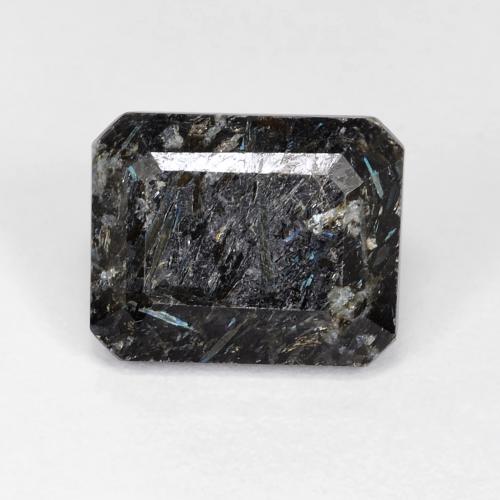 7.31캐럿 천연 블루 스파클이 있는 블랙 누우마이트, 에메랄드 컷, 12.3×9.9 mm, 불투명체