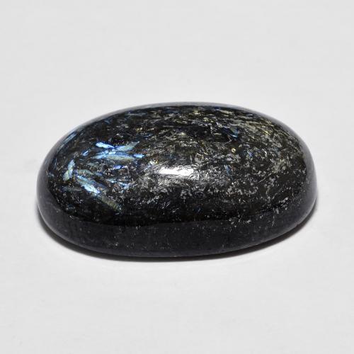 11.98캐럿 천연 블루 스파클이 있는 블랙 누우마이트, 타원형 컷, 18×11.4 mm, 불투명체