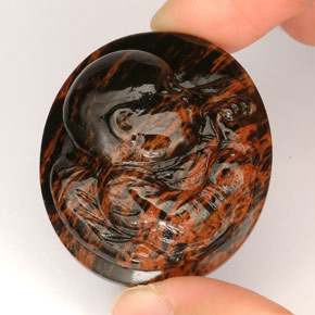 66.88캐럿 천연 마호가니 옵시디언, 멋진 모양, 32.2×28.5 mm, 불투명체