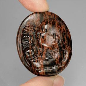66.17캐럿 천연 마호가니 옵시디언, 타원형 컷, 33.6×28.7 mm, 불투명체