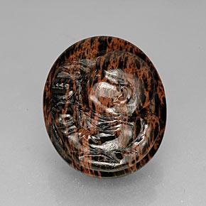 66.17캐럿 천연 마호가니 옵시디언, 타원형 컷, 33.6×28.7 mm, 불투명체