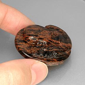 66.17캐럿 천연 마호가니 옵시디언, 타원형 컷, 33.6×28.7 mm, 불투명체