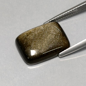 6.45캐럿 천연 골드 광택 옵시디언, 쿠션 컷, 15.8×11.7 mm, 불투명체