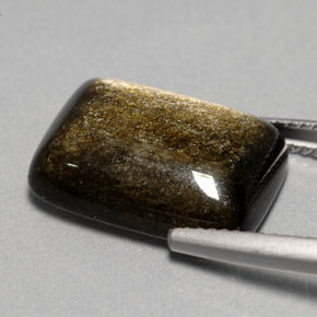 7.76캐럿 천연 골드 광택 옵시디언, 쿠션 컷, 15.8×11.7 mm, 불투명체