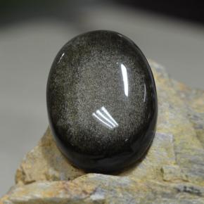 31.38캐럿 천연 블랙 골드 광택 옵시디언, 타원형 컷, 26.6×19.6 mm, 불투명체