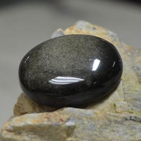 31.38캐럿 천연 블랙 골드 광택 옵시디언, 타원형 컷, 26.6×19.6 mm, 불투명체
