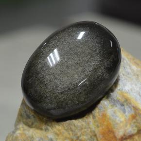 31.38캐럿 천연 블랙 골드 광택 옵시디언, 타원형 컷, 26.6×19.6 mm, 불투명체