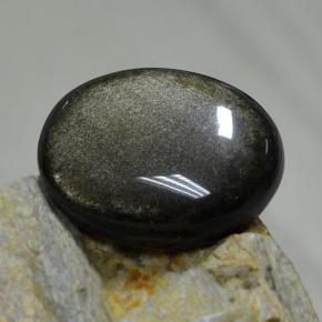 30.72캐럿 천연 블랙 골드 광택 옵시디언, 타원형 컷, 27.6×20.4 mm, 불투명체