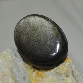 30.72캐럿 천연 블랙 골드 광택 옵시디언, 타원형 컷, 27.6×20.4 mm, 불투명체