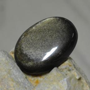 30.72캐럿 천연 블랙 골드 광택 옵시디언, 타원형 컷, 27.6×20.4 mm, 불투명체