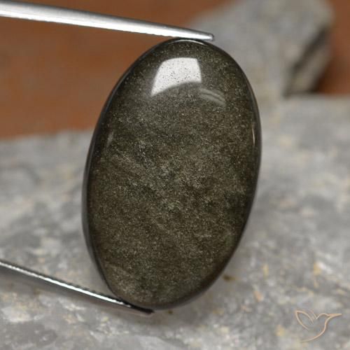26.24캐럿 천연 골드 광택이 있는 블랙 옵시디언, 타원형 컷, 28.5×18.2 mm, 불투명체