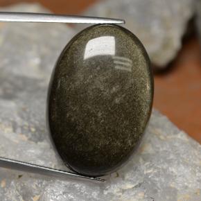 26.69캐럿 천연 라이트 블랙 브라운 옵시디언, 타원형 컷, 27.9×19.2 mm, 불투명체